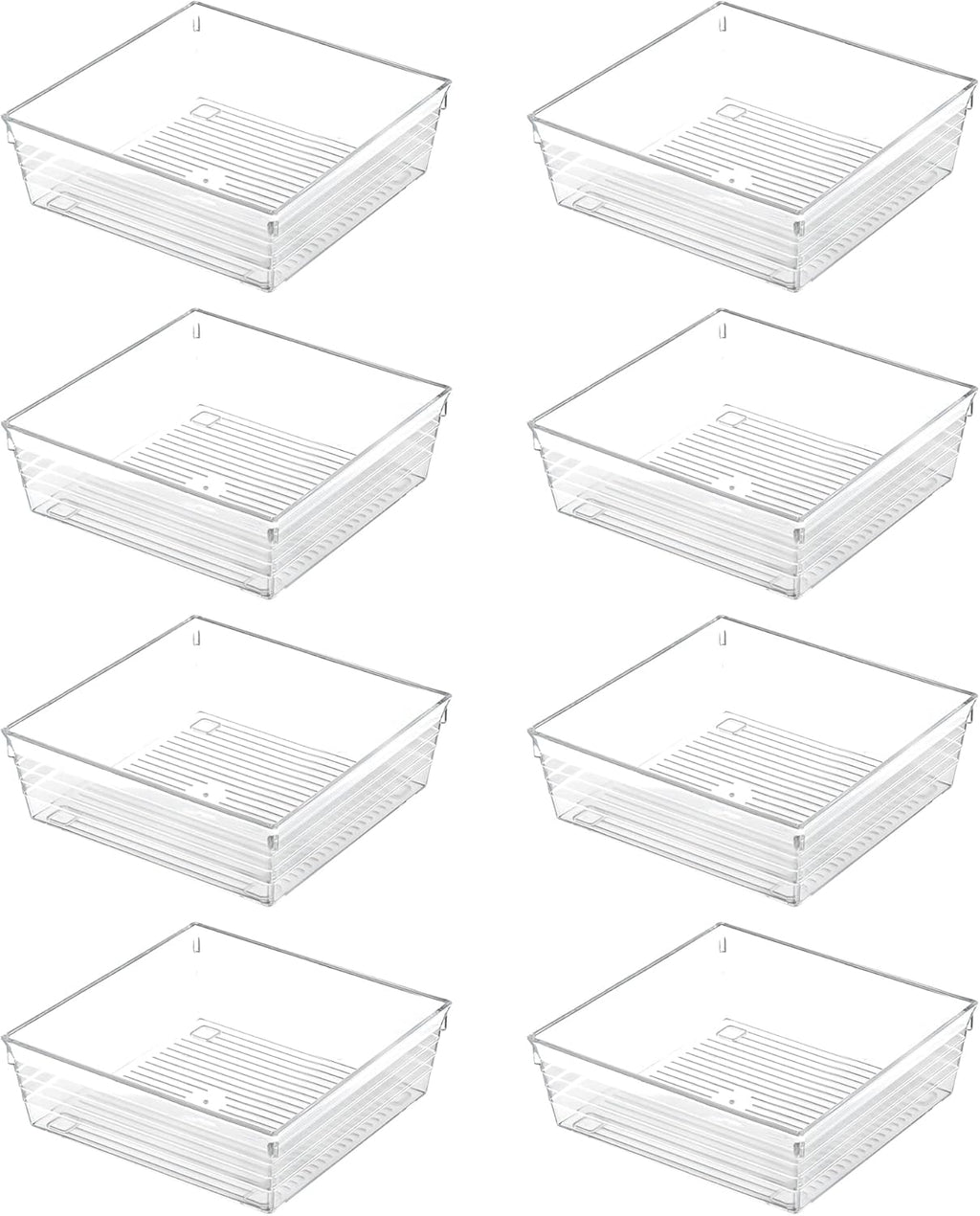 Backerysupply Clear Plastic Drawer Organizer Tray for Vanity Cabinet (6"×6"×2"，Set of 8),Storage Tray for Makeup, Kitchen Utensils, Jewelries, and Gadgets…