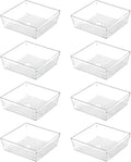 Backerysupply Clear Plastic Drawer Organizer Tray for Vanity Cabinet (6"×6"×2"，Set of 8),Storage Tray for Makeup, Kitchen Utensils, Jewelries, and Gadgets…