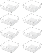 Backerysupply Clear Plastic Drawer Organizer Tray for Vanity Cabinet (6"×6"×2"，Set of 8),Storage Tray for Makeup, Kitchen Utensils, Jewelries, and Gadgets…