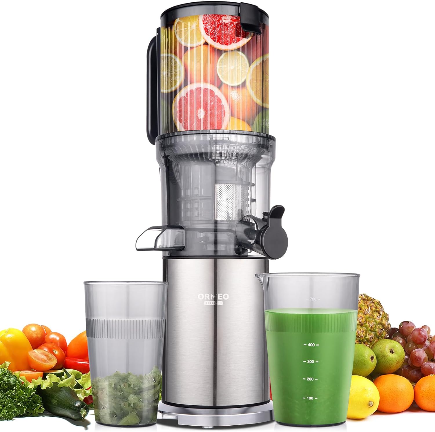 Juicer Machines,ORMEO HOME Cold Press Juicer with Large Feed Chute Fit Whole Fruits & Vegetables,Slow Masticating Juicer With Pulp Seperation,99% Juice Purity,200W Quiet Motor,Easy to Clean,BPA Free