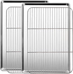 Baking Sheet with Racks Set [2 Sheets + 2 Racks], Stainless Steel Baking Sheets with Cooling Racks, Nonstick Pan, Warp Proof & Rust Proof & Easy to Clean, Size 18 X 13 X 1 Inch