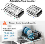 GSlife Large Dish Drying Rack - Full Size Expandable Dish Racks for Kitchen Counter, Rust Resistant Dish Drainer with Absorbent Drying Mat Cutlery Holder, 16.5"-21.3" L x 14.7" W, Black