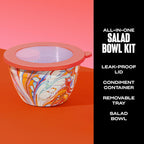 S'well Stainless Steel Salad Bowl Kit 64oz, Marble Swirl, Comes with 2oz Mini Canister and Removable Tray for Organization, Leakproof, Easy to Clean, Dishwasher Safe