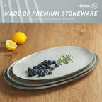 famiware Serving Platter, Oval 15.59/14.3/12.9inch Serving Dishes for Entertaining, Serving Bowls, Reactive Glaze, Stoneware Serving Trays for Party, Food, Turkey, Cheese, Ocean Series, Grey