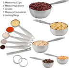 Smithcraft Measuring Cups and Spoons, 12 Piece Metric & US 18/8 Stainless Steel Measuring Cup and Spoon Set, Dry Metal Measuring Cups Spoons & Leveler & Measure Equivalents for Kitchen & Baking