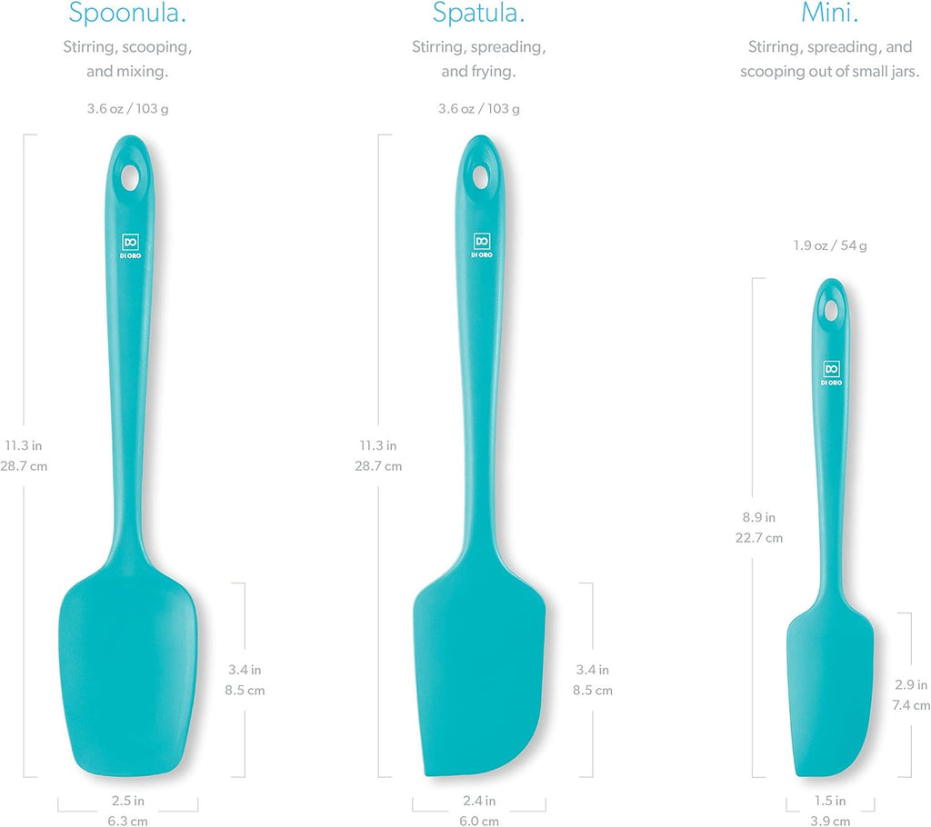 DI ORO Silicone Spatula Set - Rubber Kitchen Spatulas for Baking, Cooking, & Mixing - 600°F Heat-Resistant & BPA Free Silicone Scraper Spatulas for Nonstick Cookware - Dishwasher Safe (3pc, Teal)