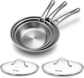 Tri-Ply Stainless Steel Frying Pans Set with Lid,PFOA&PTFE Free Skillets,Chef's Pan Set(8+10+12inch) Frying Pans for cooking,Induction Cookware Sets,Dishwasher and Oven Safe Kitchen set