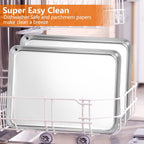E-far Extra Large Baking Sheet, 20”x14” Stainless Steel Cookie Sheet Pan for Oven with 50 Parchment Paper, Rectangle Metal Baking Tray for Roasting, Rust Free & Heavy Duty, Dishwasher Safe-2 Pack