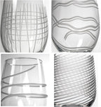 Rolf Glass Symmetry All Purpose Wine Glass | 18oz Large Wine Glasses | Proudly Made in the USA | Mixed Contemporary Designs - Twist, Cyclone, Matchstick, Good Vibrations | Set of 4