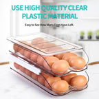 Egg Holder for Fridge, Automatic Rolling Egg Container for Refrigerator, Stackable Fridge Organizers and Storage with Lid, Clear Plastic Egg Dispenser,Bin & Tray (1 Tier)
