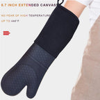 Extra Long Silicone Oven Mitts Heavy Duty Commercial Grade Oven Mitts Heat Resistant BBQ Gloves with Quilted Cotton Lining 2 Pack (Black)