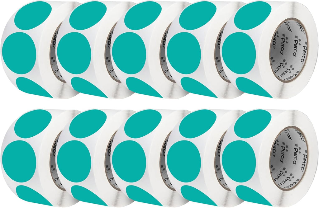 Perco Teal 3-Inch Perforated Circle Dot Sticker Labels — 10 Rolls, 5,000 Round Stickers — with Permanent Adhesive for Moving Boxes, Sale Signage, Displays, Status Messaging—Made in USA