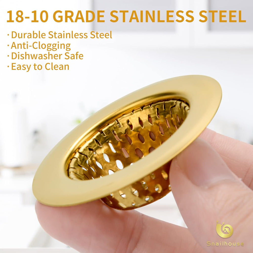 Snailhouse Bathroom Sink Strainers, 2 Pack 2.17 Inches Stainless Steel Small Mesh Utility Sink Drain Stopper Basket Cover Plug Screen, Gold