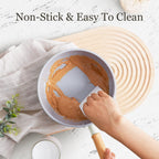 ROCKURWOK Ceramic Nonstick Sauce Pan, 3 QT Pot with Steamer, Non Toxic & PFAS-Free, Wooden Handle for Cool Touch, Universal Base(Gas, Electric & Induction), White