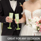 Plastic Champagne Flutes, 12PCS Green Plastic Wine Glasses Goblets Reusable Champagne Flute for Weddings, Bachelor Parties, Toasting, and Events(12, Green)