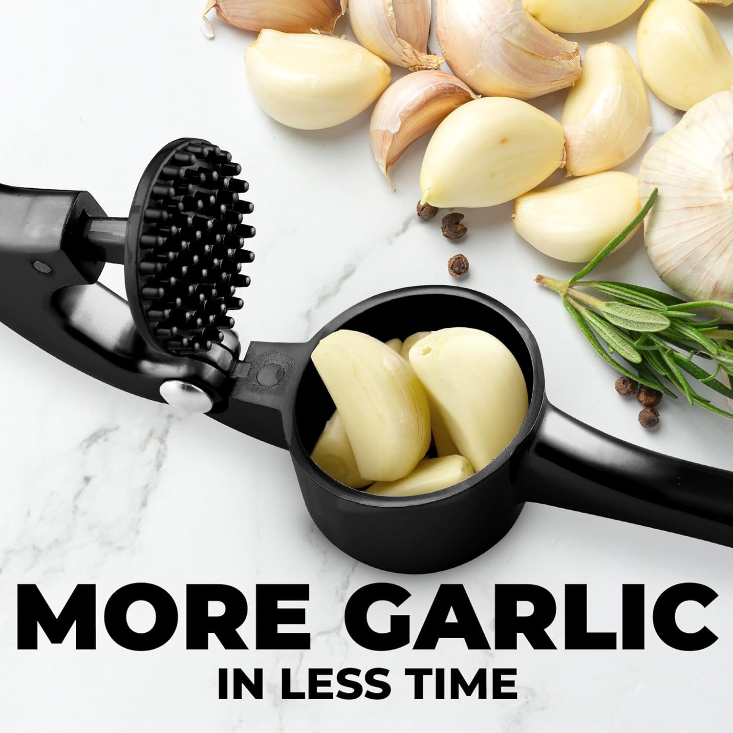Zulay Kitchen Large Premium Garlic Press Set - Bigger Bowl for Bigger Garlic - Rust Proof & Dishwasher Safe Garlic Mincer Tool - Easy-Squeeze, Easy-Clean Silicone Garlic Peeler & Brush (Black)