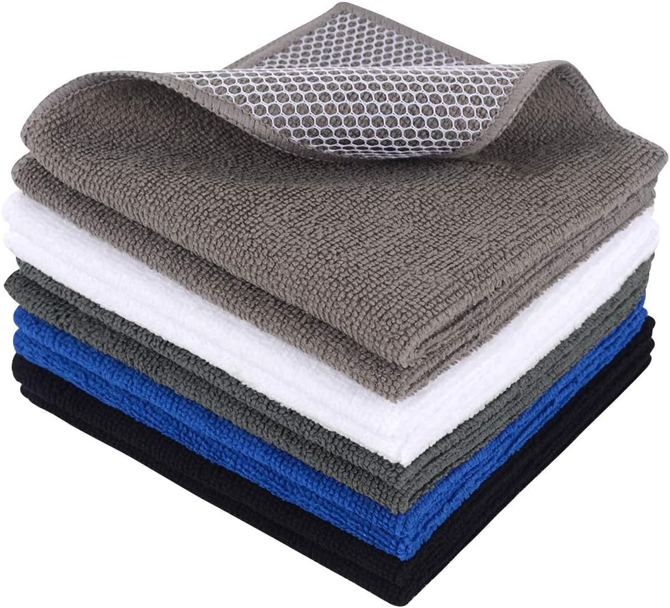 SINLAND Microfiber Dish Cloth for Wshing Dishes Dish Washing Rags Best Kitchen Washcloth Cleaning Cloths Poly Scour Side 12inchx12inch 5 Color Assorted 10 Pack