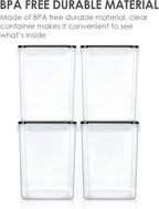 Vtopmart 4 PCS Large Food Storage Containers 5.2L / 175oz, 4 Pieces BPA Free Plastic Airtight Canisters for Flour, Sugar, Baking Supplies, Rice with Lids, 4 Measuring Cups and 24 Labels, Black