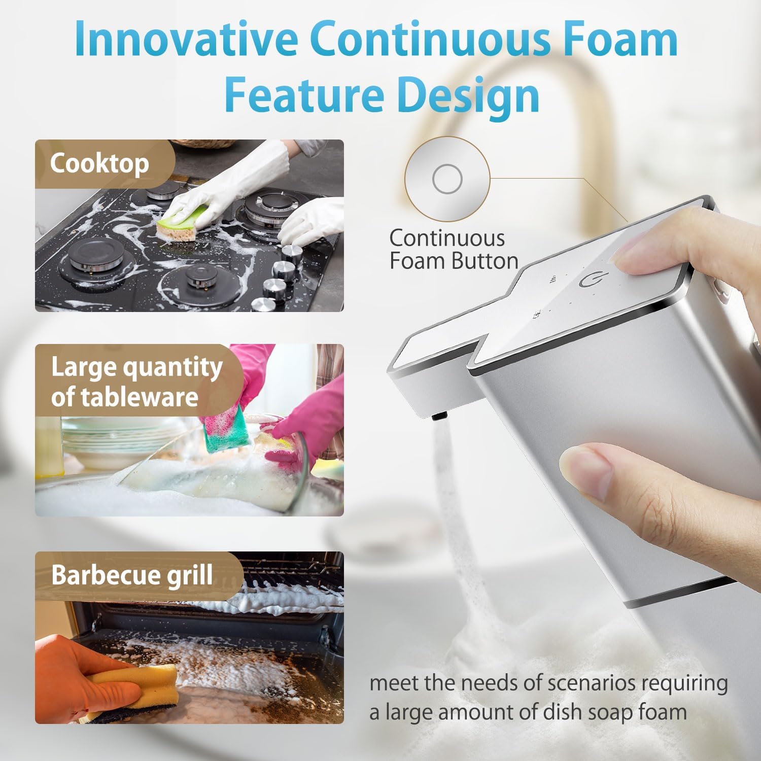 Automatic Foaming Soap Dispenser Touchless 380ml/12.8oz Rechargeable Hand Soap Dispenser Wall Mounted 4 Levels Adjustable Foam Soap Pump for Bathroom Kitchen Dish Soap
