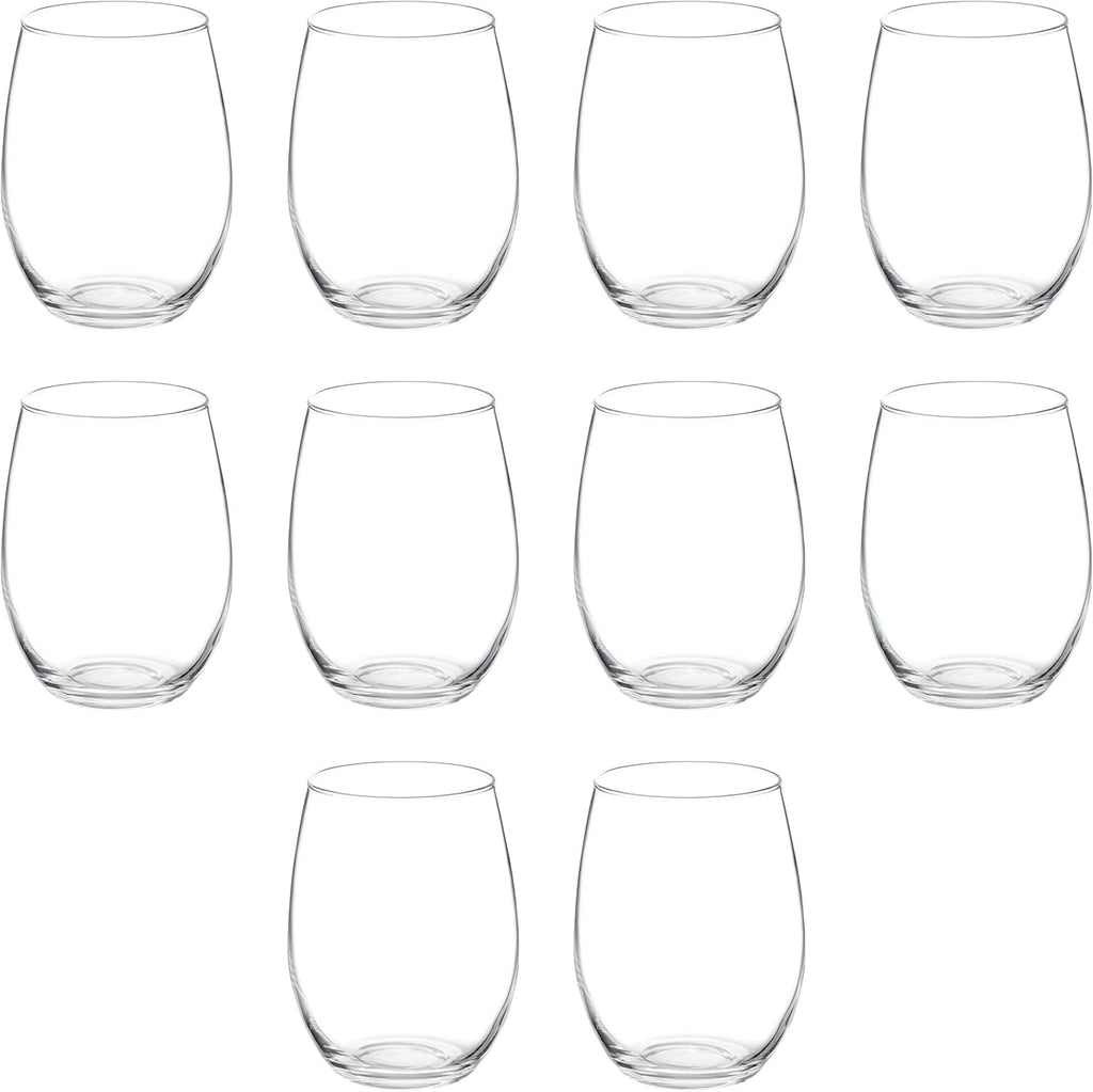 DISCOUNT PROMOS 10 ARC Stemless Wine Glasses Set, 21 oz. - Chardonnay, Cabernet, Merlot, Sauvignon - Clear