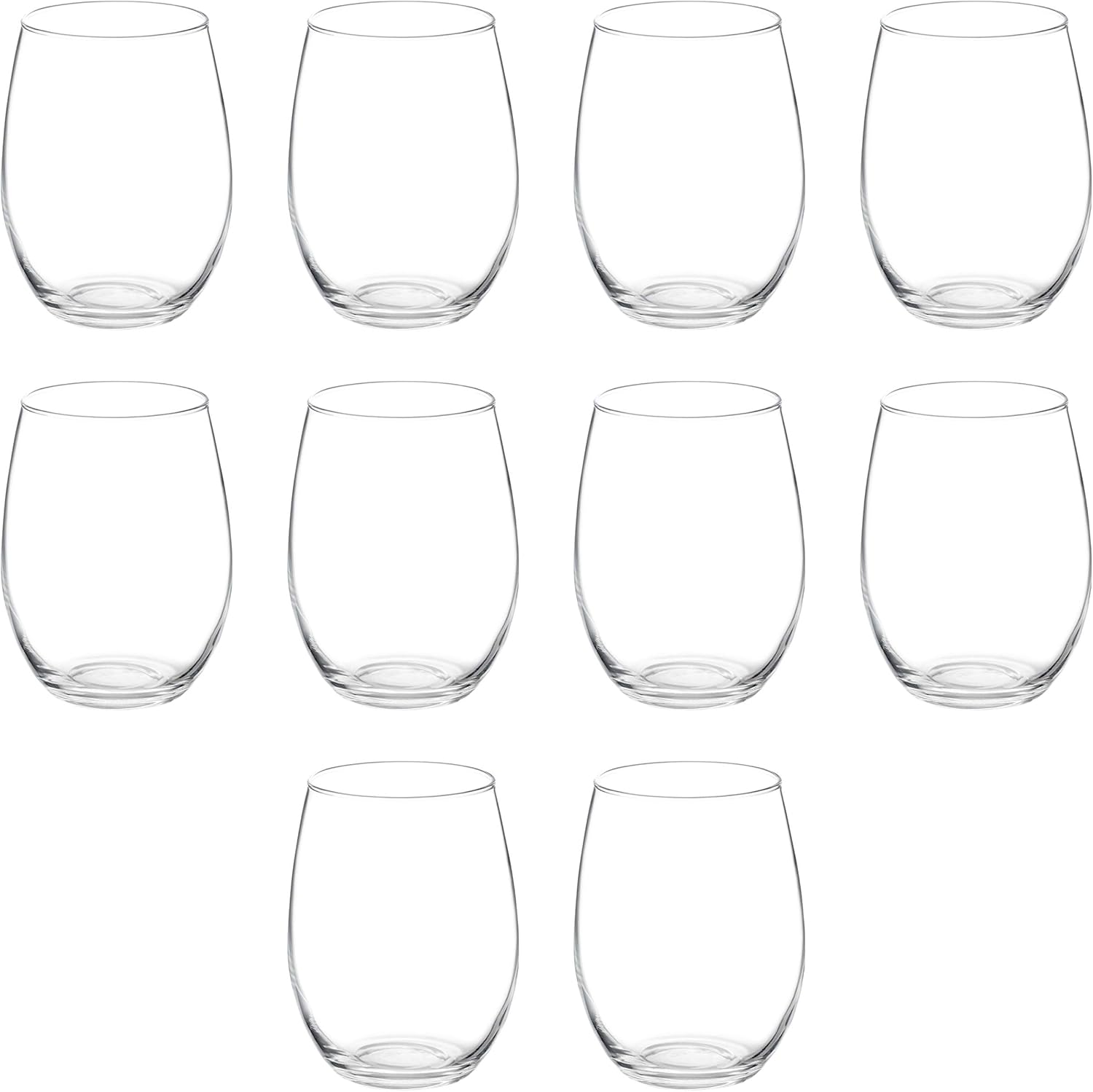 DISCOUNT PROMOS 10 ARC Stemless Wine Glasses Set, 21 oz. - Chardonnay, Cabernet, Merlot, Sauvignon - Clear