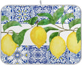 Lemon Blue Tiles Dish Drying Mat for Kitchen Counter Absorbent Microfiber Drying Pad, Large 18x24 in, Reversible Drainer Mats