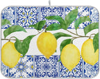 Lemon Blue Tiles Dish Drying Mat for Kitchen Counter Absorbent Microfiber Drying Pad, Large 18x24 in, Reversible Drainer Mats