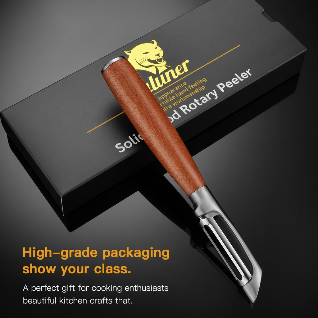 Premium I Type 304 Stainless Steel Multifunctional Kitchen Peeler Real Wood Handle Ultra Sharp Blade Vegetable Potato Apple(Aosuan)