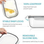Vtopmart 2Pack 2260ml/ 76.4oz Large Glass Storage Containers with Lids, Meal Prep Food Container Set with Snap Airtight Lid for Baking, Microwave, Oven, Leak Proof, for Freezer, Dishwasher, Grey