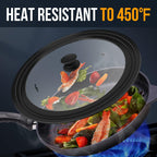 Walfos Universal Lid for Pots, Pans and Skillets - Tempered Glass with Heat Resistant Silicone Rim, Fits 13", 14" and 15" Diameter Cookware