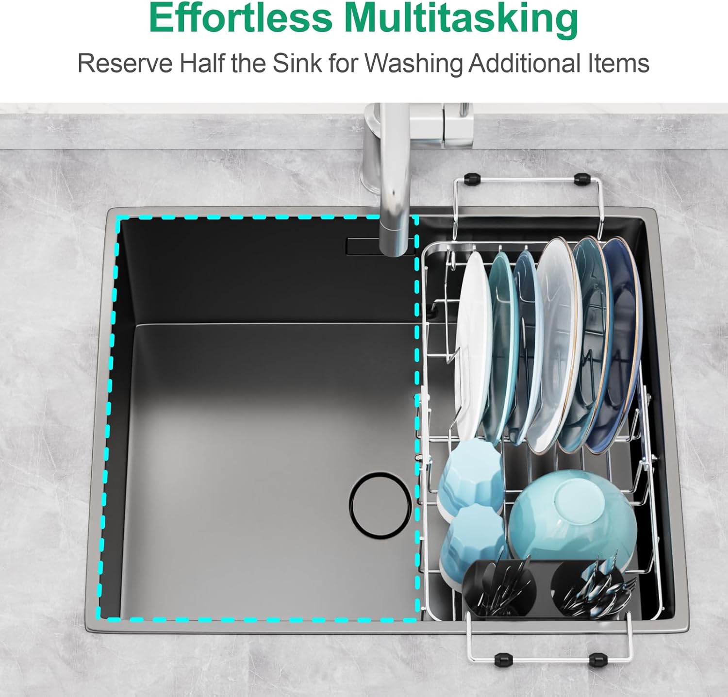GSlife Small in Sink Dish Drying Rack - Stainless Steel Capacity Expandable Dish Drainer with Utensil Holder for Counter or Inside Sink, 11.9“-16.7” L x 9" W x 5.7" H, Silver