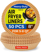 Air Fryer Liners Disposable - 50 PCS 8 Inch Air Fryer Parchment Paper Round, Non-Stick Food Grade Paper Liner for Baking Roasting Microwave