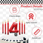 13PCS Racing Car Theme Birthday Candle Set with Checkered Flag Design - Durable Cake Topper for Race Car Party Decorations, Kids Birthday Supplies - Number 4 Candle for Racing-Themed Celebrations