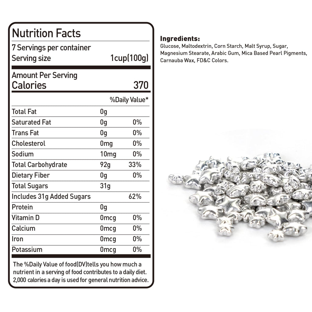 Dazzjoy Edible Silver Star Sugar Sprinkles, 4.23oz, Mix Size, Candy Star Sprinkles for Cake Decorations and Cupcake Toppers, Ice Cream, Wedding Party Valentines Easter Supplies