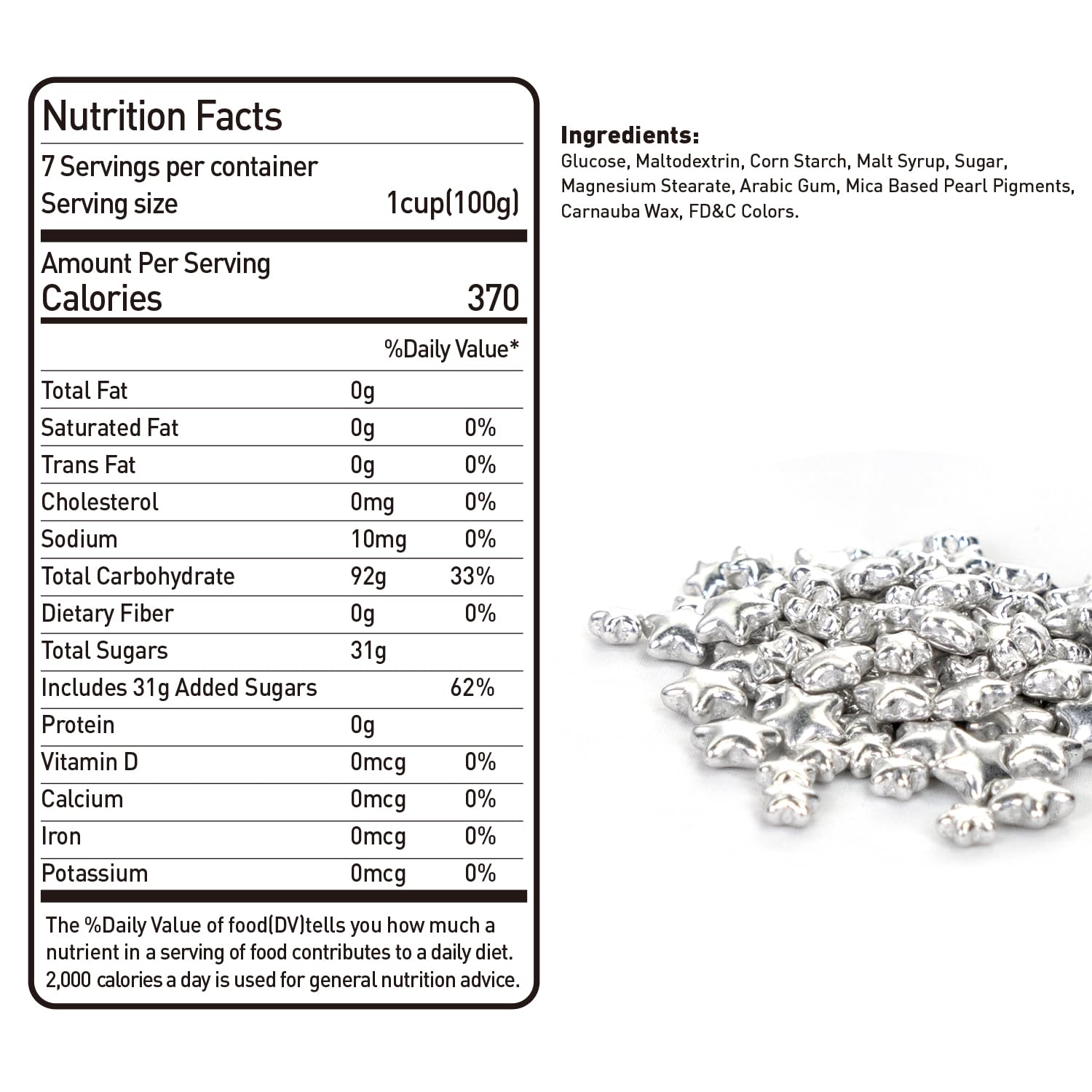 Dazzjoy Edible Silver Star Sugar Sprinkles, 4.23oz, Mix Size, Candy Star Sprinkles for Cake Decorations and Cupcake Toppers, Ice Cream, Wedding Party Valentines Easter Supplies