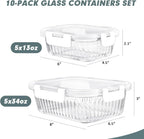 KOMUEE 10 Packs Glass Food Storage Containers Set, Glass Meal Prep Containers with Lids, Airtight Lunch Containers, Microwave, Oven, Freezer and Dishwasher Safe, White