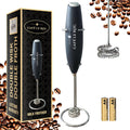 Cafe le Rou Milk Frother Handheld Battery Operated - Double Whisk with Stand. Batteries included. Electric Foam Maker, Drink Mixer with Stainless Steel Whisk