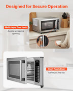 VEVOR Countertop Microwave Oven, 0.9 Cu Ft, 1000W Digital Stainless Steel Microwave Oven with Touchscreen, 10 Cooking Presets, 5 Power Levels, Multi-Lock Door & Easy Clean Interior for Commercial Use
