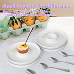 Cinf EggHolder & Spoon Set 4 Ceramic Egg Holders + 4 SS Spoons Breakfast Plate Easter Rabbit 5.5'' Food Container Egg Tray Dinner Serving for Hard Boiled Eggs, Easter & Deserts Kitchen