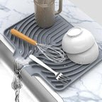 Dish Drying Matt for Kitchen Counter,14.6"×11"Silicone Dry Rack Mat with Built in Drain, Kitchen Dry Mats for Dishes Drying Pad for Counter(gray)