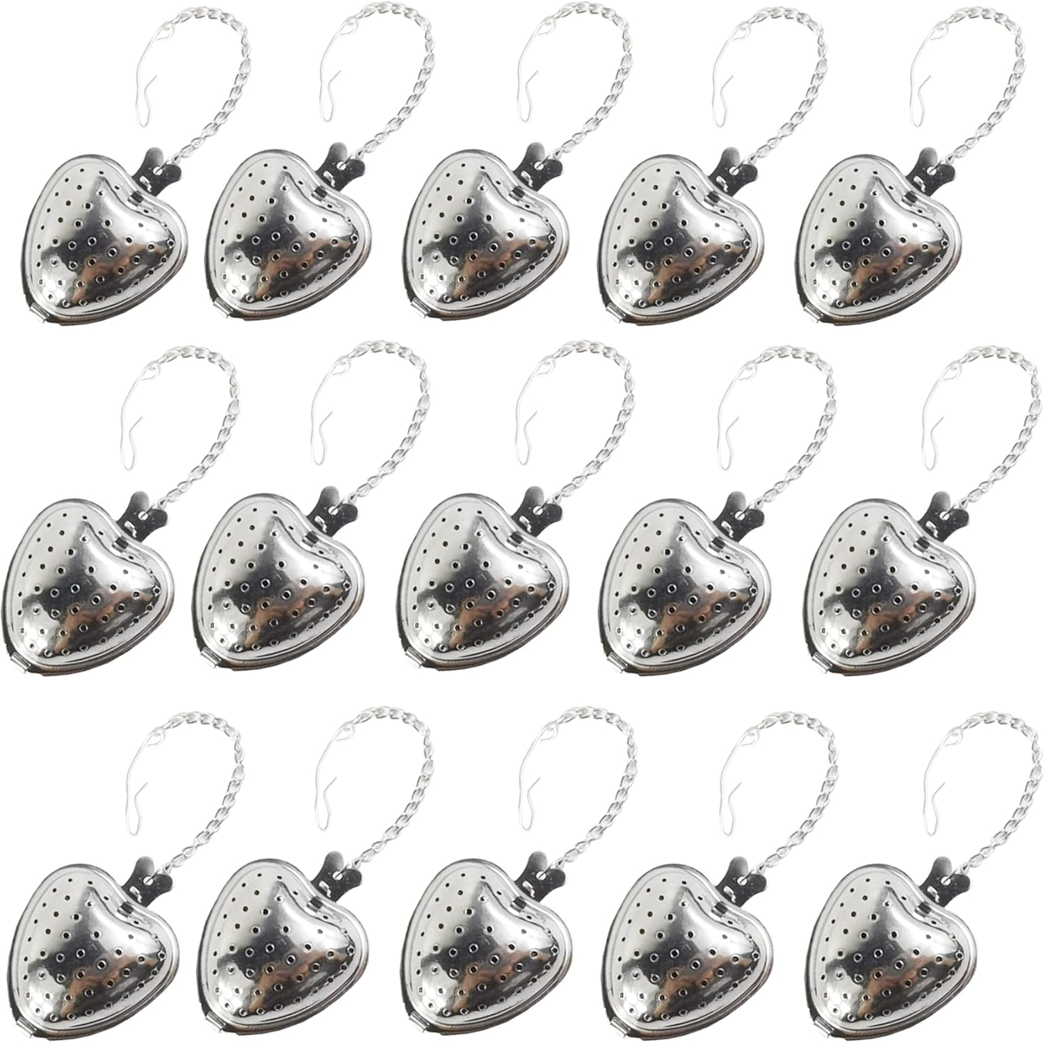TIHOOD 15PCS Tea Strainer Stainless Steel Mesh Tea Ball Infuser Premium Tea Filter Tea Interval Diffuser with Extended Chain Hook for Loose Leaf Tea and Spices & Seasonings