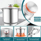 E-far 10 Quart Stock Pot, Large Tri-Ply Stainless Steel Soup Pot with Glass Lid and Riveted Handles, Tall Induction Cooking Pot for Canning/Simmering/Stewing, Heavy Duty & Dishwasher Safe