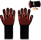 1 Pair Grill Oven Mitts, 1472°F Heat Resistant BBQ Gloves for Cooking, Non-Slip Silicone Oven Gloves, Barbecue Grill Gloves BBQ Mitts (Red-Flame Pattern)
