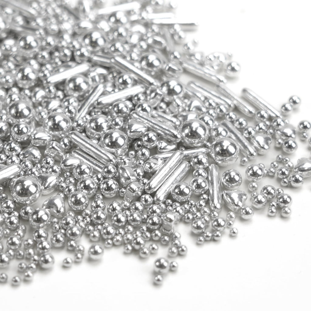 Dazzjoy Edible Silver Pearl Heart Rods Sprinkles, 130g/4.58oz, Mix Size, Silver Pearl Sprinkles for cupcake decorating, Cupcake Toppers Cake Decorations
