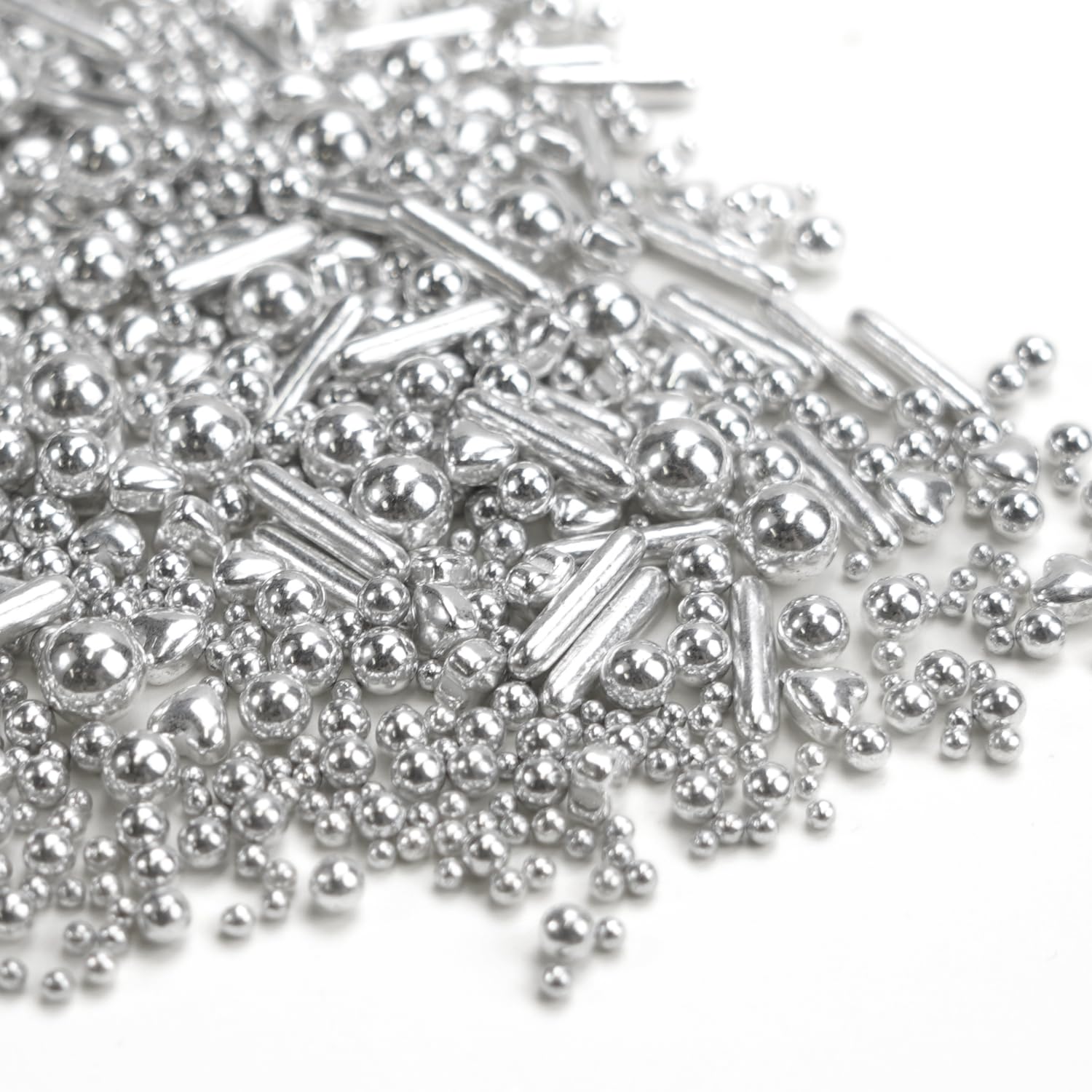 Dazzjoy Edible Silver Pearl Heart Rods Sprinkles, 130g/4.58oz, Mix Size, Silver Pearl Sprinkles for cupcake decorating, Cupcake Toppers Cake Decorations