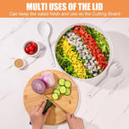 Salad Bowl with Lid, 12" Extra Large Bamboo Fiber Salad Bowl with Servers Set for Kitchen, Nature Bamboo Mixing and Serving Bowl with Lid, Spoon and Fork for Fruits,Salads and Vegetables