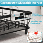 Dish Drying Rack - Space Saving Dish Rack - Dish Racks for Kitchen Counter with Drainboard,Rustproof Dish Drainer with Removable Utensil Holder,Black