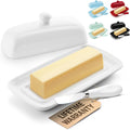 Zulay Butter Dish With Lid For Countertop - Porcelain White, Ceramic Butter Dish with Knob Handle Great for Cooking - Elegant Design Butter Holder - Durable & Sturdy Butter Keeper - White