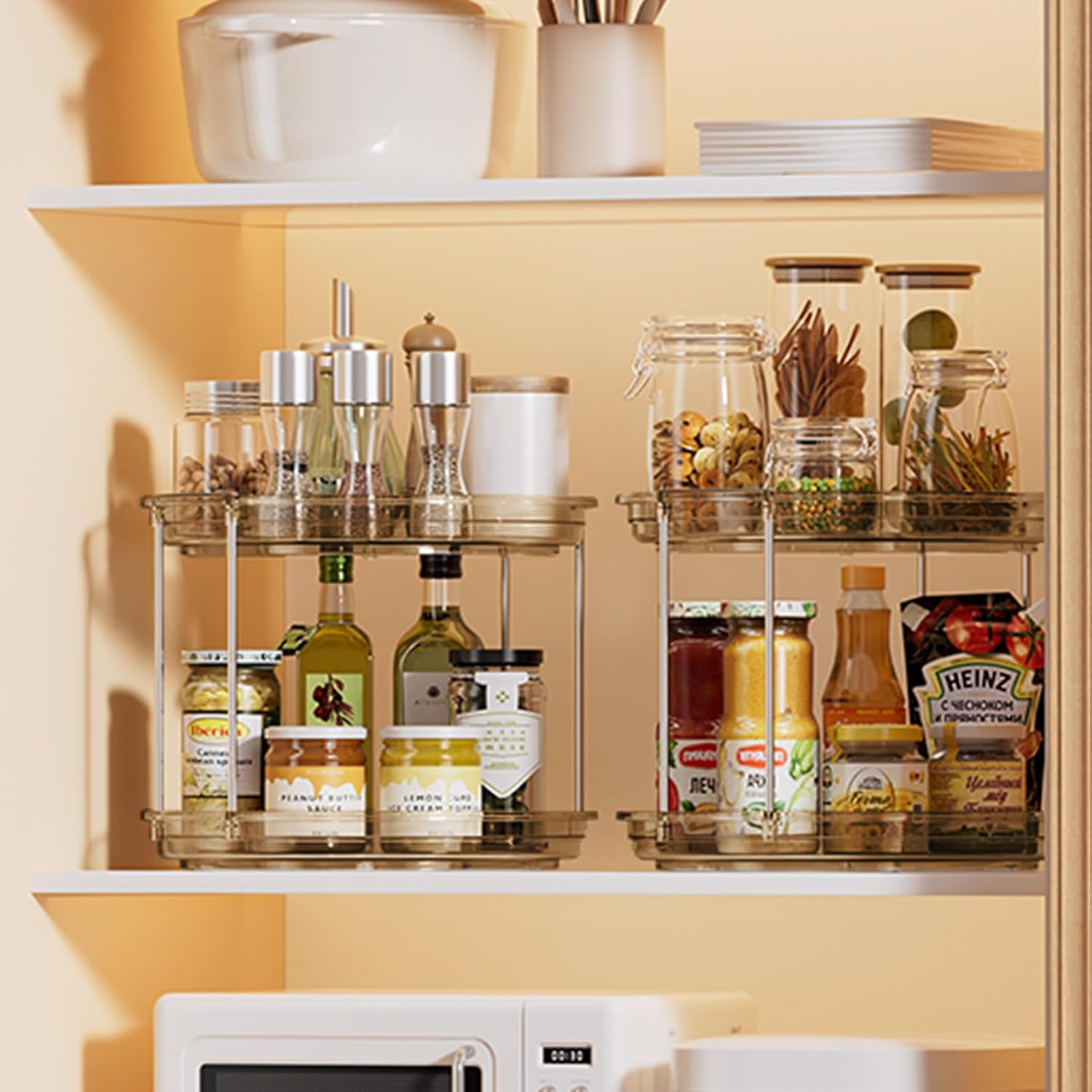 LAMU 2 Pack 2 Tier Lazy Susan Turntable Organizer 10.6'' Rotating Spice Rack Organization for Cabinet, Kitchen, Pantry, Countertop, Bathroom, Vanity, Medicine Cabinet Organizer, Amber