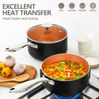 MICHELANGELO Sauce Pan with Lid, Ultra Nonstick 3 Qt Saucepan with Lid, 3 Quart Non Stick Pot Induction Compatible, Ceramic Small Pot, Copper